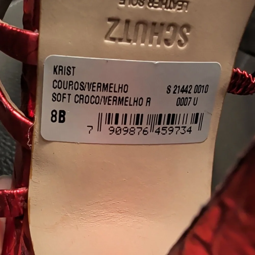 Schutz Krist Red Metallic Croc Embossed Leather Tie Up Wrap Heels Size 8🔥